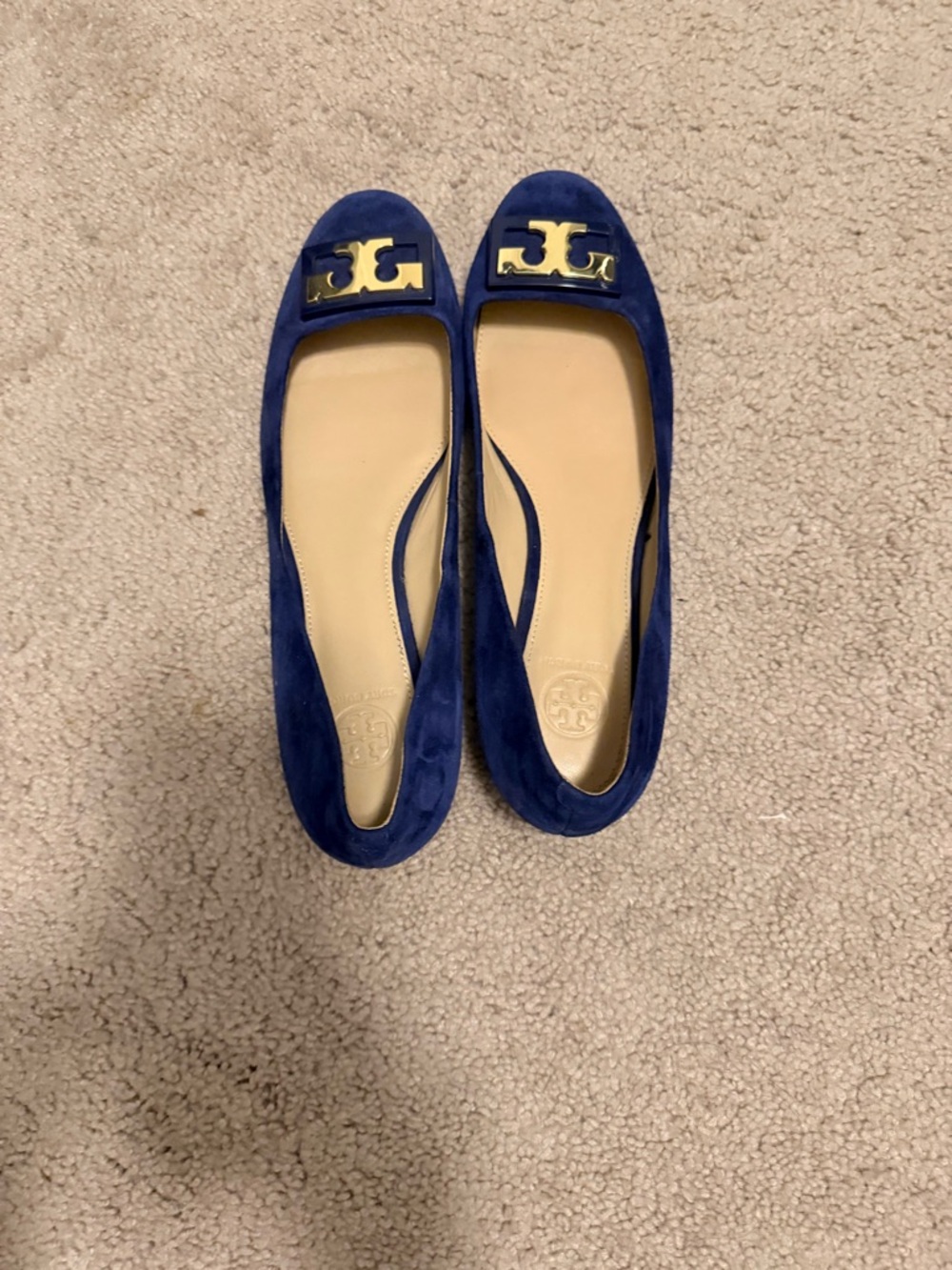 Tory Burch Navy Suede Ballet Flats with Gold Accent